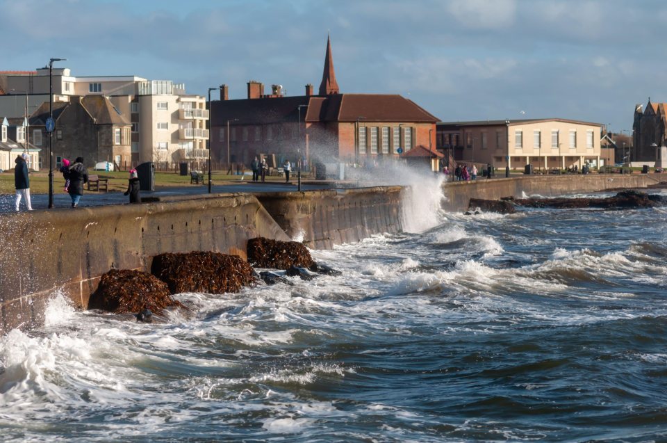  Storm Ciara arrives in South Beach, Troon, Scotland with heavy rain and winds expected to reach 70mph