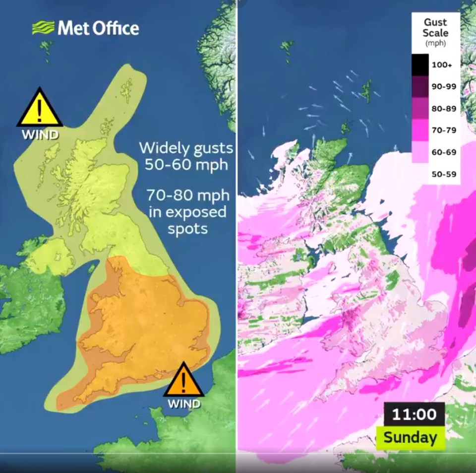 The Met Office shared images of the wind sweeping across the UK