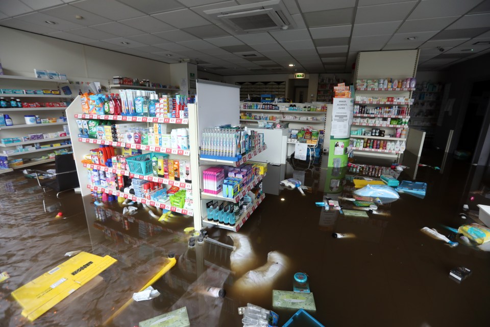  A chemist with all its ruined stock in the centre of Sowerby Bridge, West Yorkshire