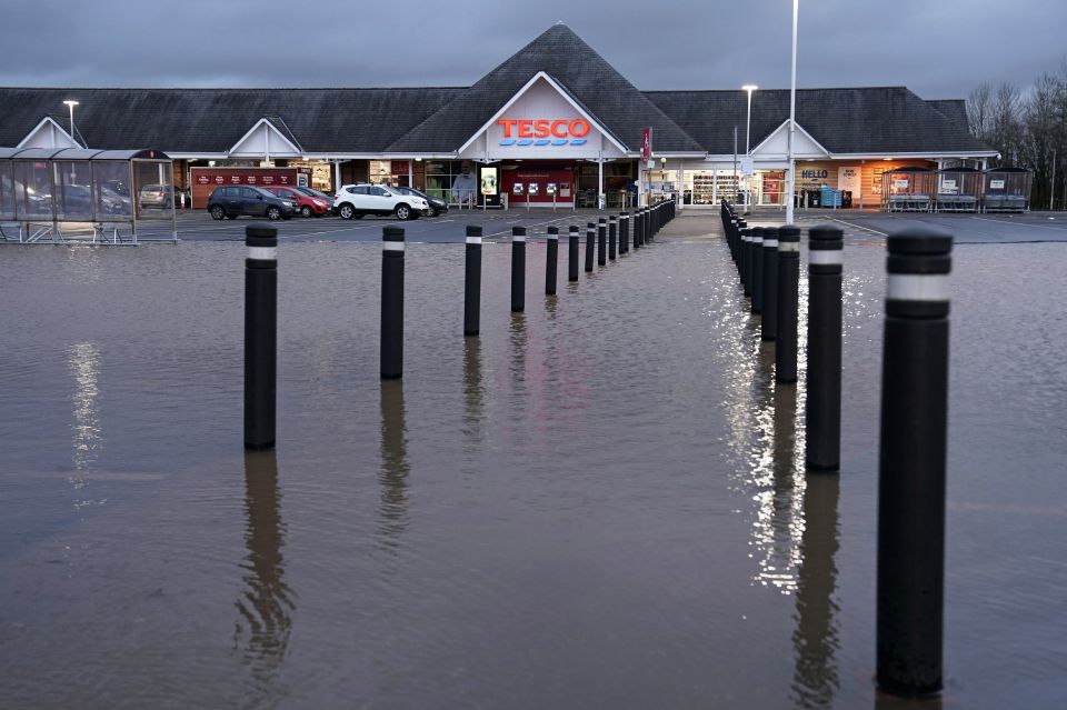  A flooded Tesco supermarket car park in Carlisle in the aftermath of Storm Ciara which lashed the country