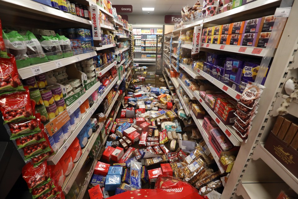  A Sainsbury's Local supermarket faces the devastation left by Storm Ciara in Mytholmroy