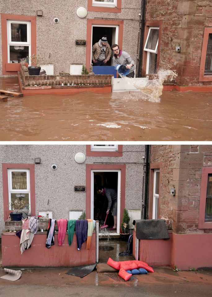  Before and after: Residents begin to clean up their homes in the flooded streets in Appleby-in-Westmorland, Cumbria