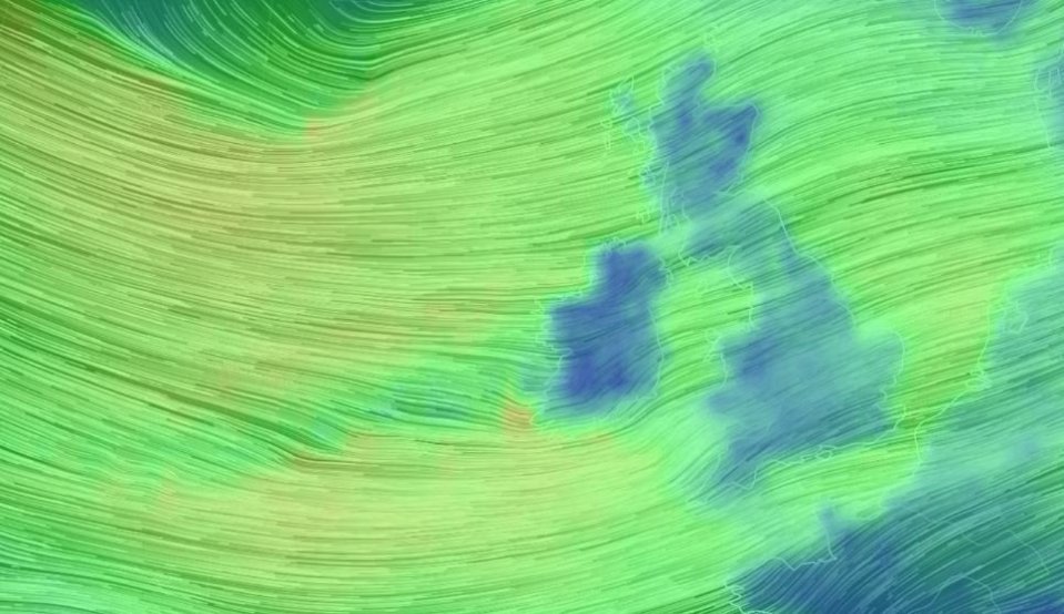  The strong winds sweeping across the UK have been captured on this map