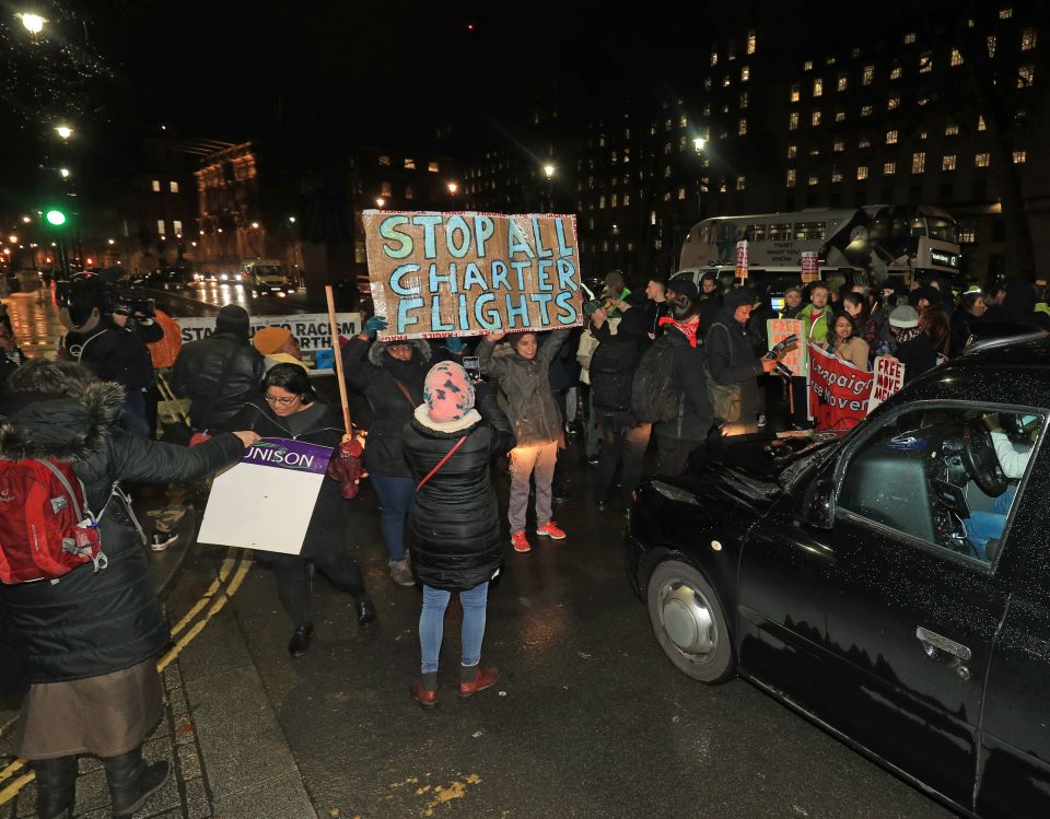  Campaigners angered by the deportations protested in Parliament Square last night