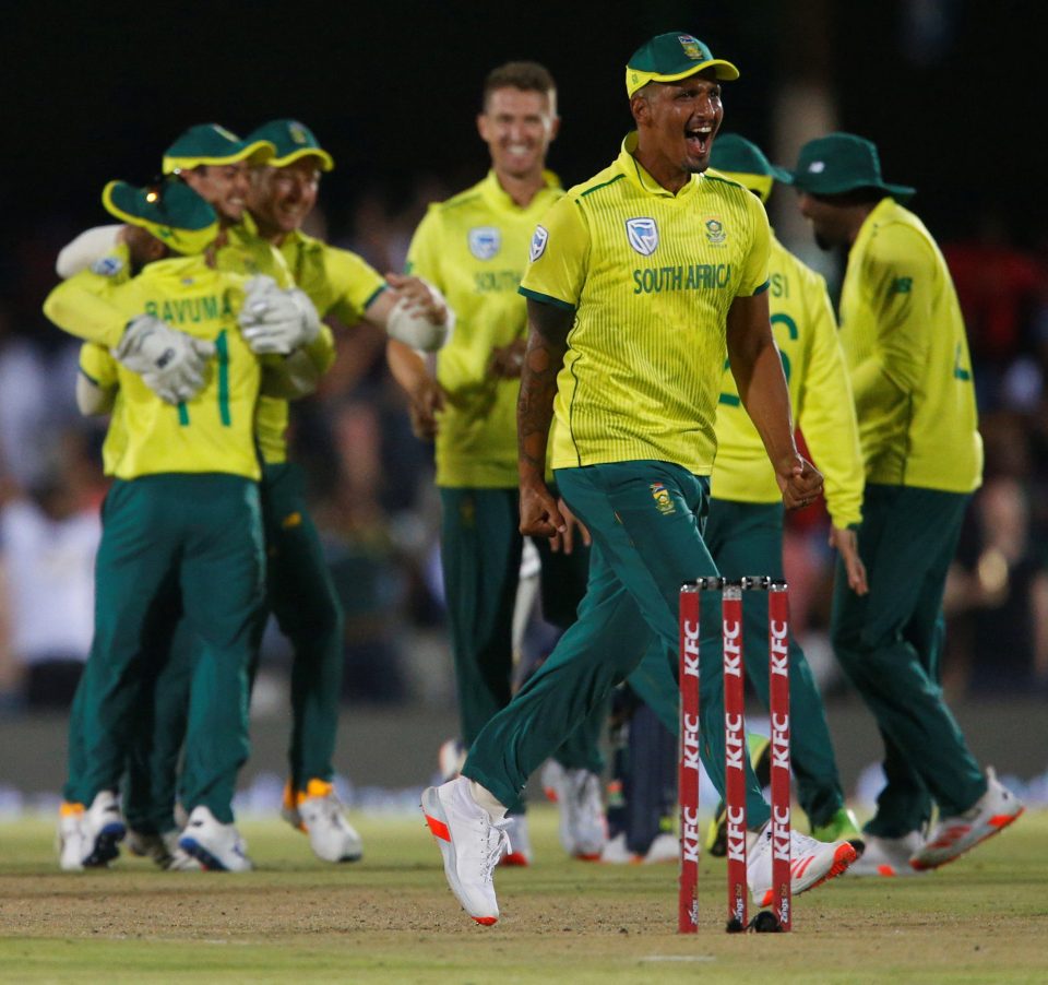  Joyous South Africa celebrate their sensational victory in the opening T20 match