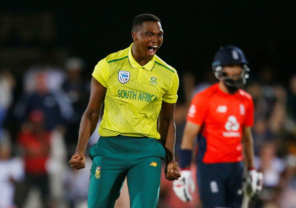  Lungi Ngidi celebrates the last of his dramatic three wickets as South Africa triumphed by a single run at East London