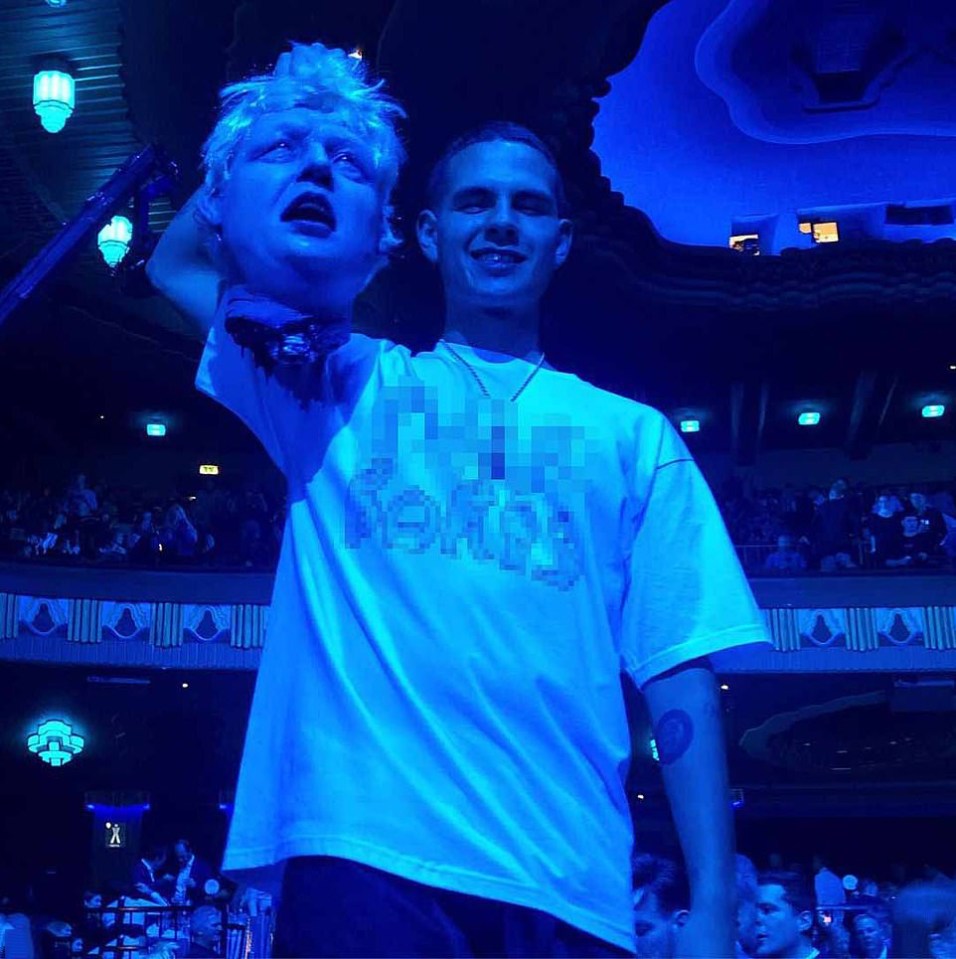  Slowthai holding up an effigy of Boris Johnson's severed head at the Eventim Apollo in London last year