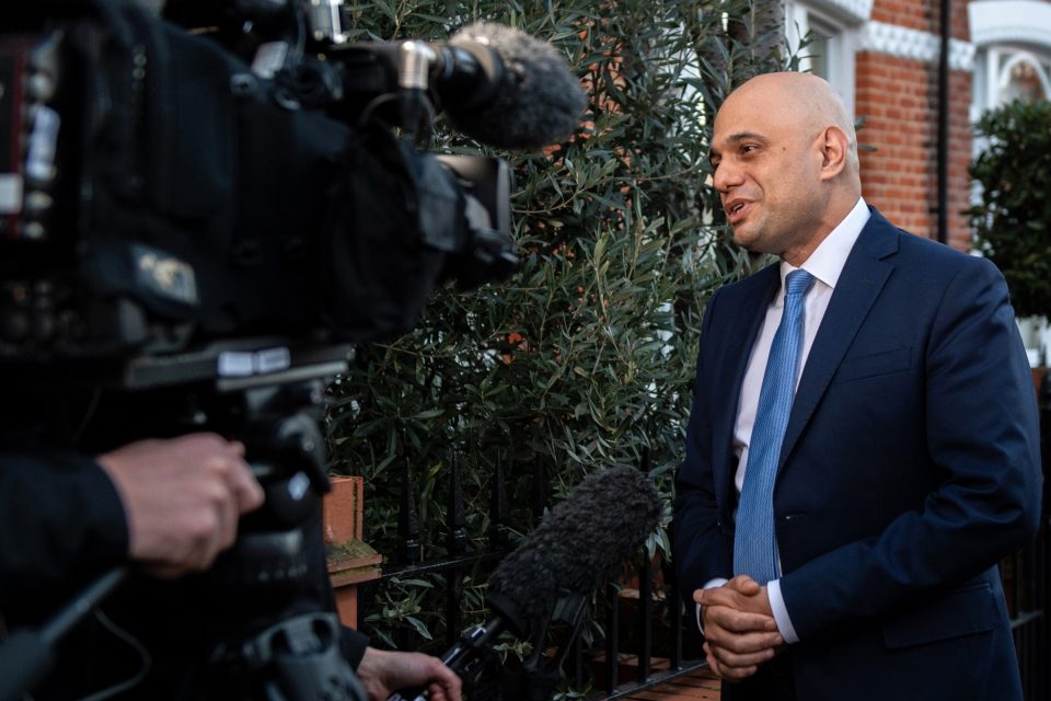  Sajid Javid speaking to the media outside his home after quitting as Chancellor