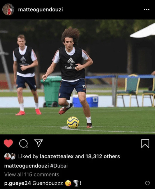  Gueye commented on Matteo Guendouzi's Instagram