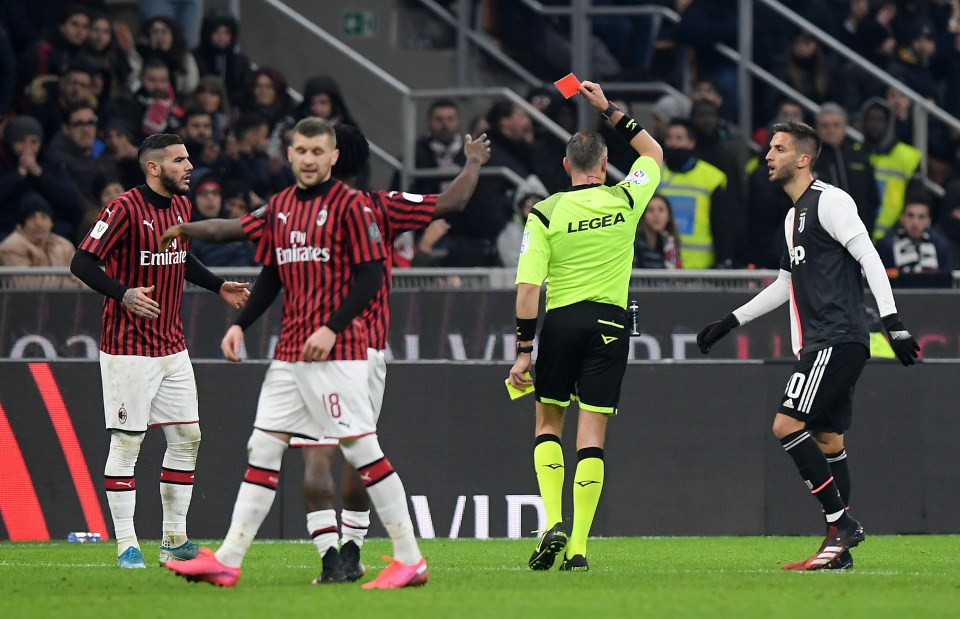  AC Milan had to play the final 20 minutes with ten after Theo Hernandez (left) was sent off