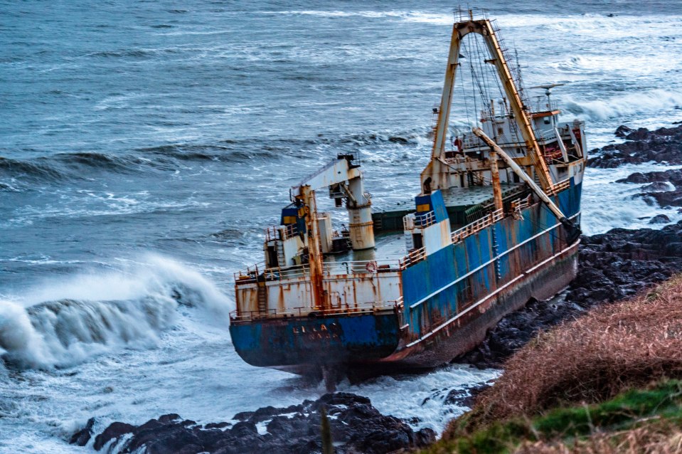  A ghost cargo ship abandoned by its crew 18 months ago was blown ashore during Storm Dennis