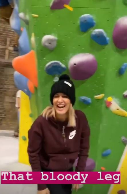 Caroline was also pictured laughing as she attempted an indoor climbing wall earlier this month