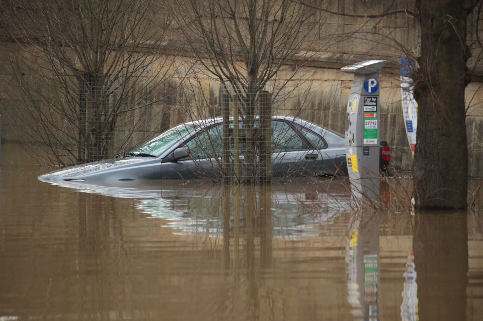  A car in flood water in York in the aftermath of Storm Dennis