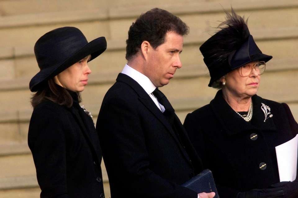  The Earl attends the funeral of Princess Margaret with his sister Lady Sarah Chatto, pictured far left