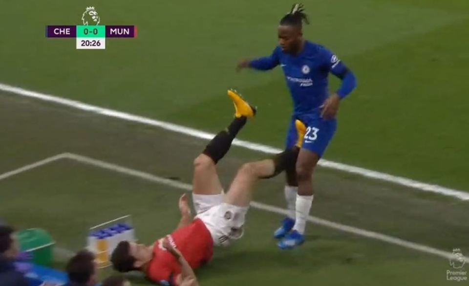  Harry Maguire was fortunate not to be sent off before he headed Manchester United's winner