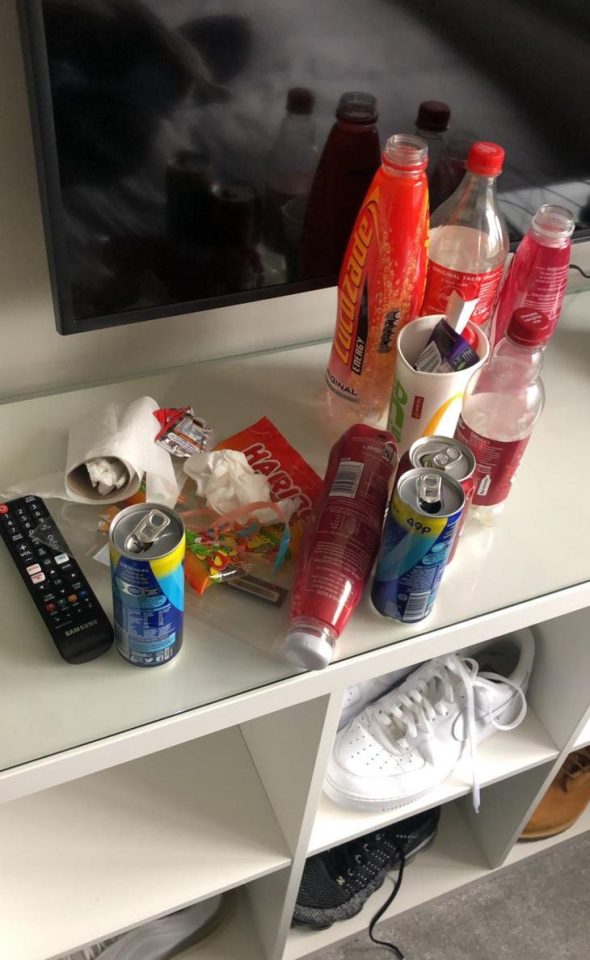  Typical teen mess includes empty fizzy drink bottles and trainers strewn around the house