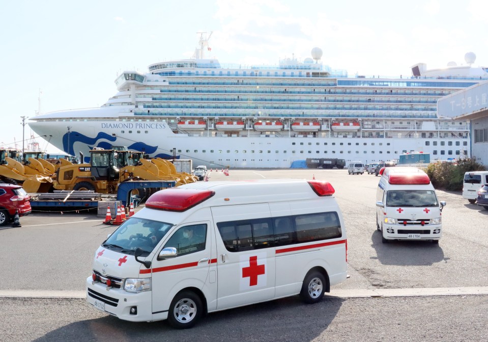  Ambulance cars leave Diamond Princess cruise ship at Yokohama Port last week