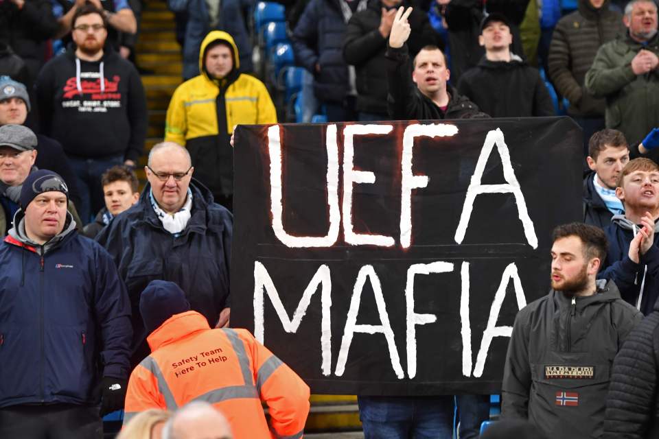  City fans let their feelings known to UEFA with banners protesting their Champions League exile