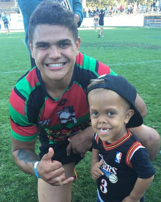  NRL star Latrell Mitchell and his team mates at the Indigenous All Stars invited Quaden to lead them out ahead of a game on Saturday night