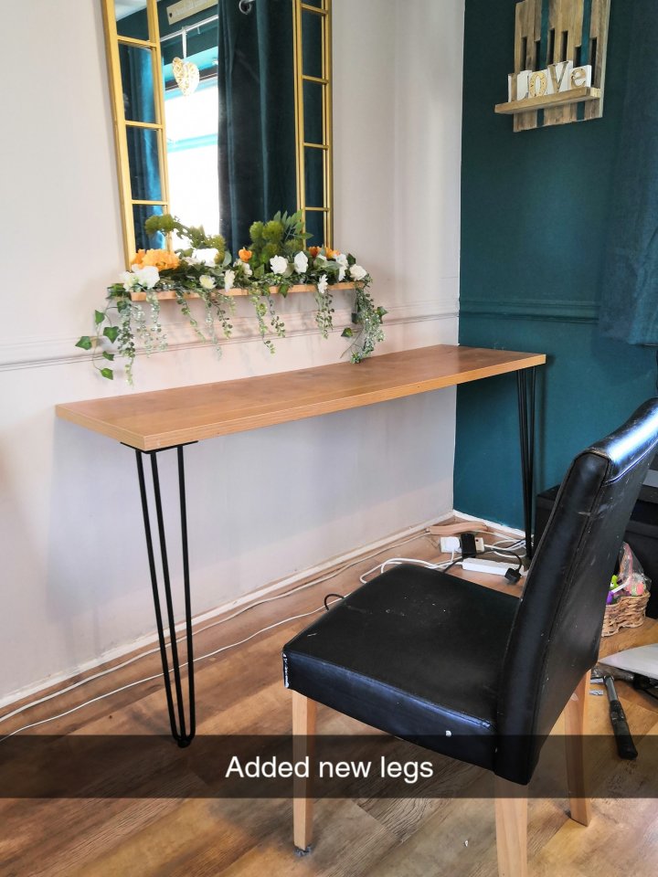 The mum bought her trendy hairpin legs from eBay and nailed the table into the walls