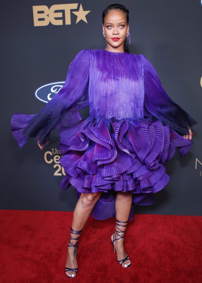  Rihanna opted for a frilly purple dress at the NAACP Image Awards on Saturday