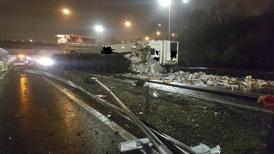  Two HGVs collided on the M6 near Walsall this morning