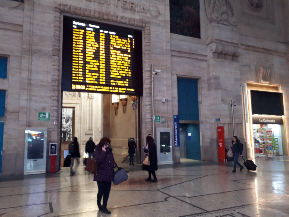  Milan's virtually deserted Central Railway Station during morning rush hour