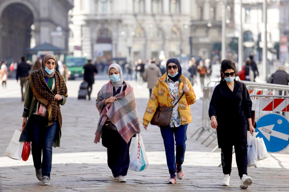 People in Italy wearing face masks due to the coronavirus outbreak