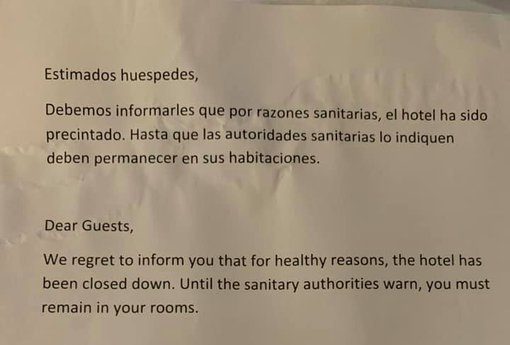 Guests in the hotel have been given a note telling them to stay in their rooms