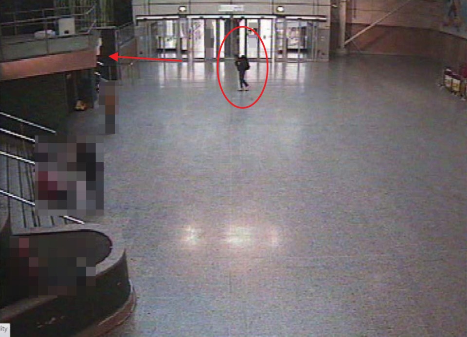 He is seen on CCTV heading inside