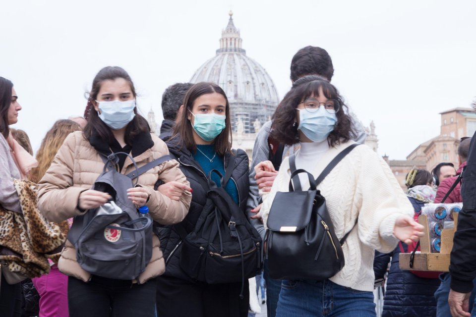  People wear masks to protect themselves from Coronavirus in St. Peter's Square, Rome