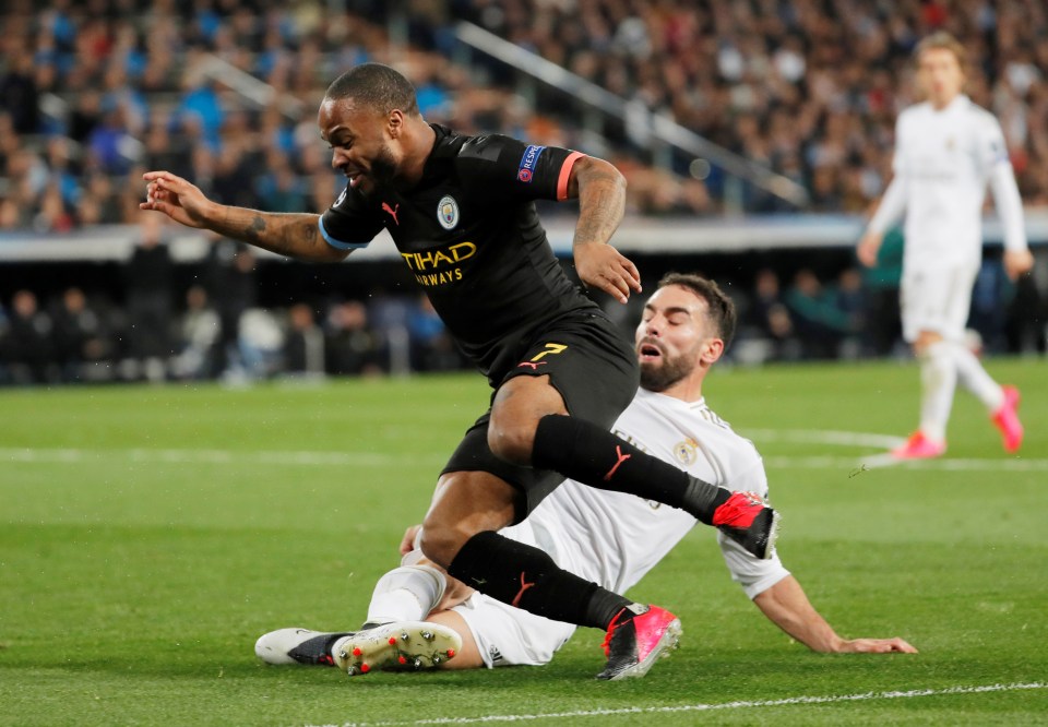  Raheem Sterling was brought down for a City penalty