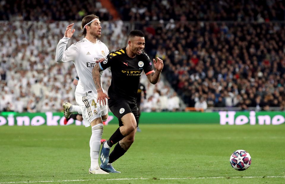  Real Madrid as skipper Sergio Ramos was sent off late for tacking down Jesus