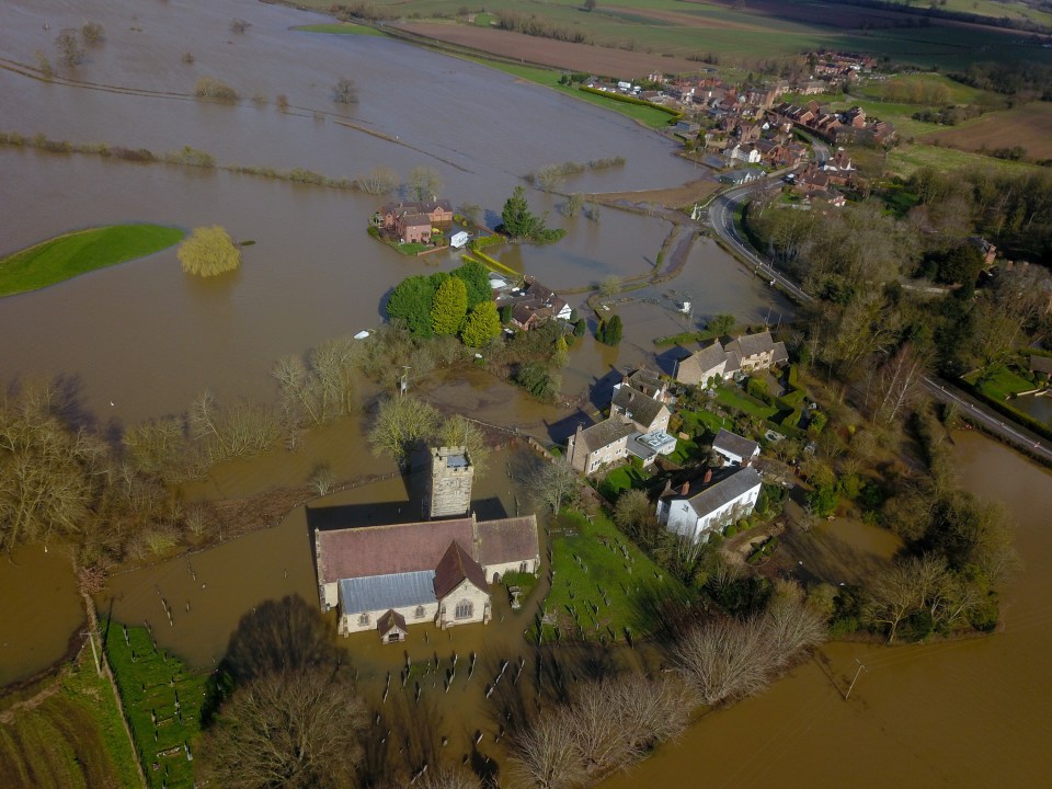  Aerial view of flooding in Severn Stoke just south of Worcester on Thursday