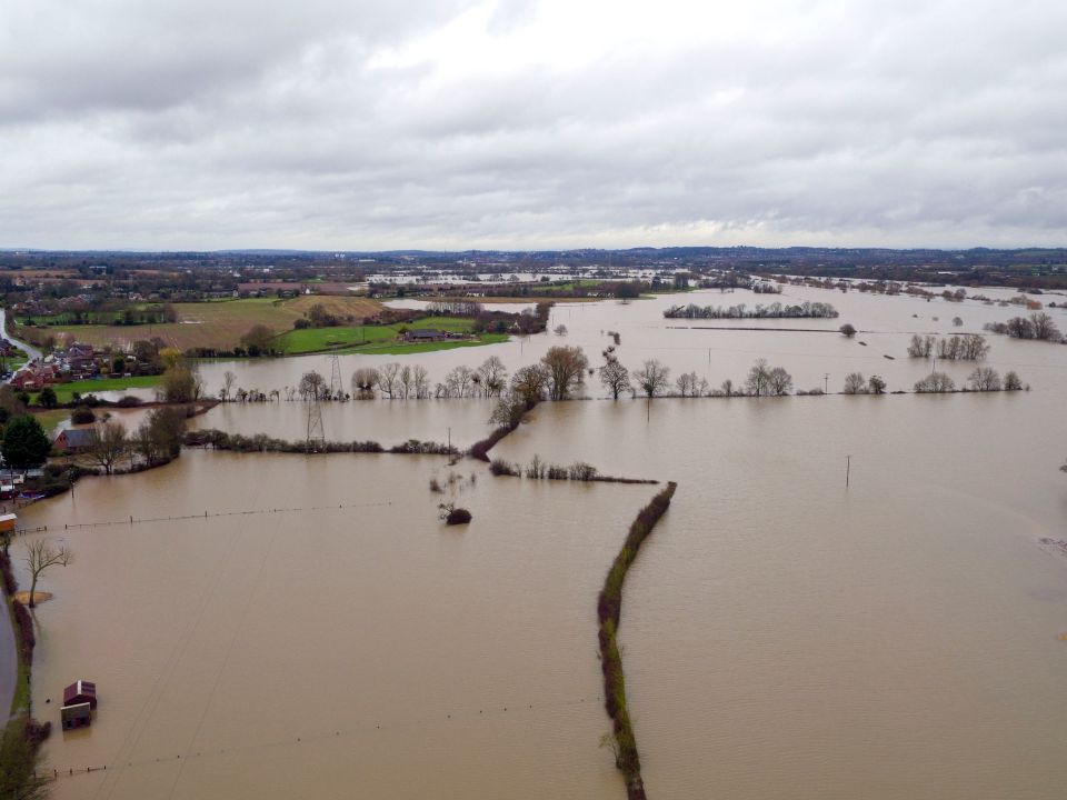  An area of Pixham, Worcestershire, below flood water after the River Severn burst its banks