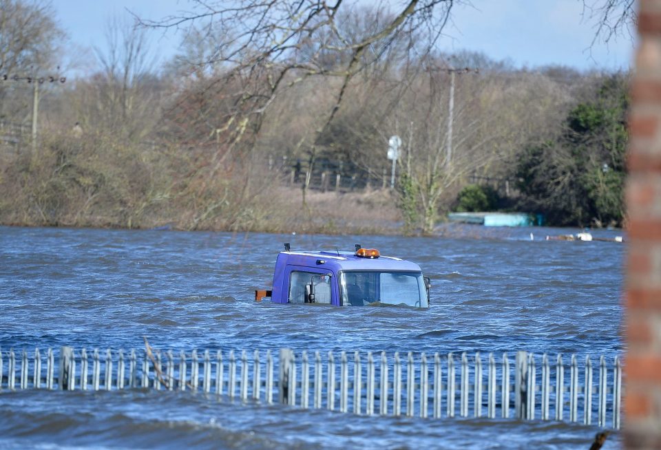  A wagon goes underwater as Snaith, East Yorkshire gets flooded