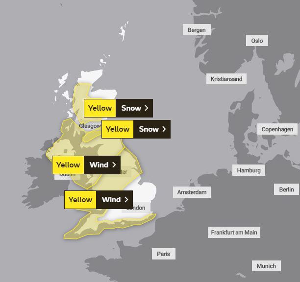  Sunday sees yellow weather warnings all over the UK