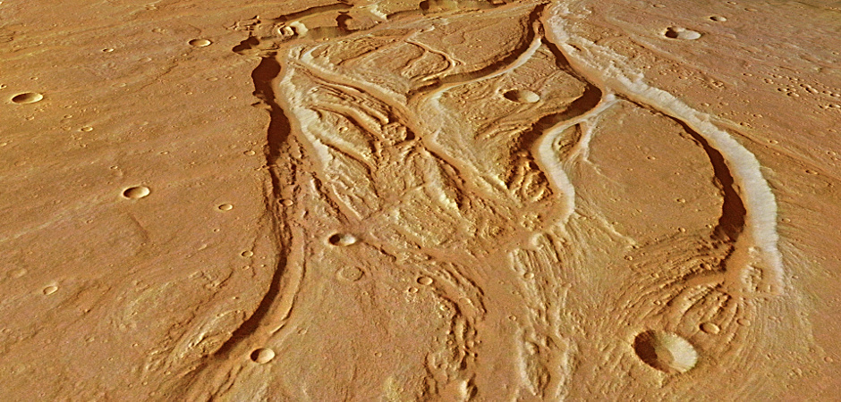  Martian valleys were likely carved by running water on the surface of the Red Planet