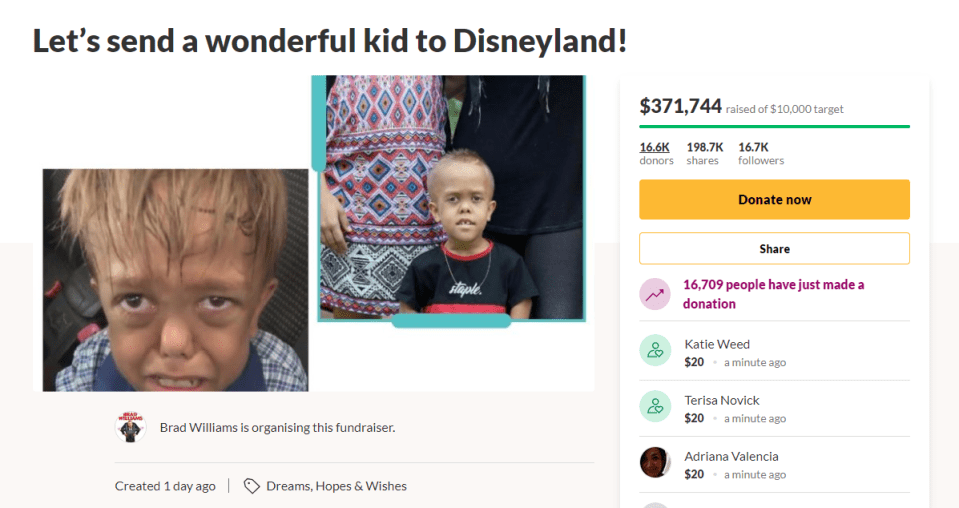  The GoFundMe set up for the lad has soared past its goal