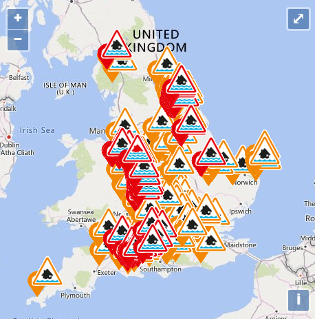  Flood warnings are in place for England, with one severe warning in Ironbridge