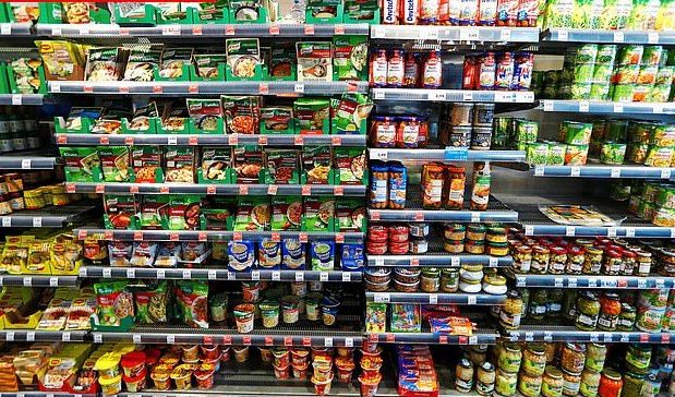  Full shelves in a supermarket in the German capital of Berlin