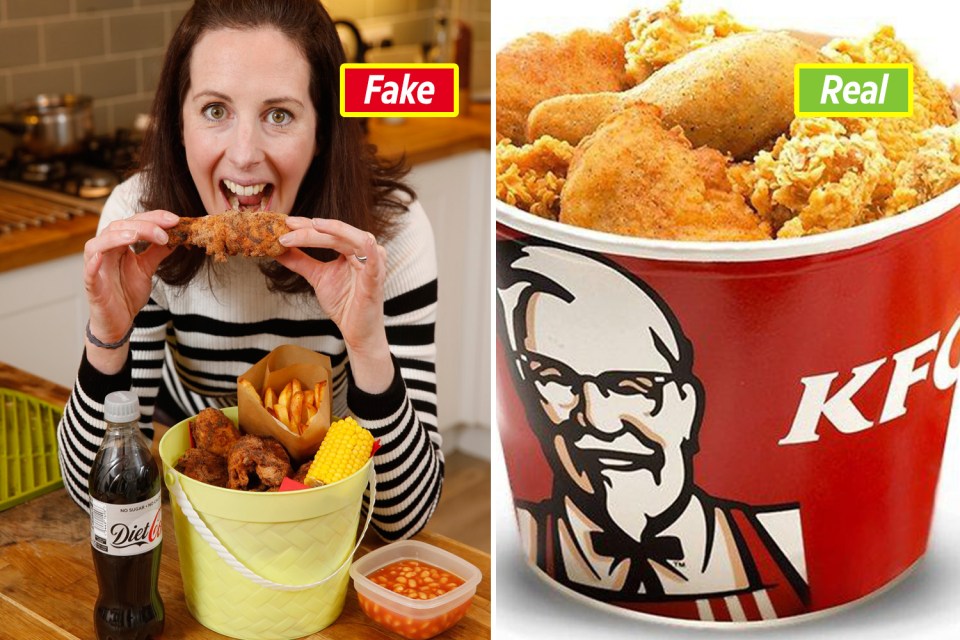  Sun girl Kate Jackson enjoys a home-made KFC-style treat