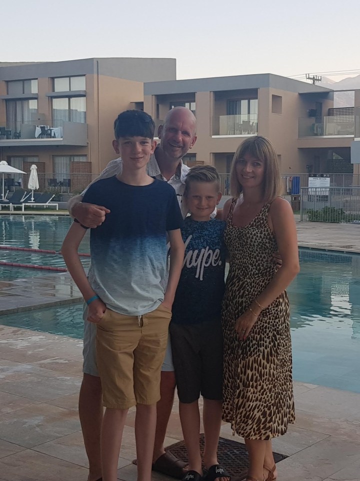  The mum of two reached the end of her tether on a holiday in Crete, Greece, with husband Ian and sons Sam and Louie