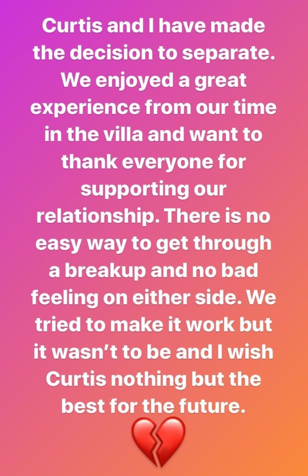 Maura announced that she and Curtis had split on Monday night