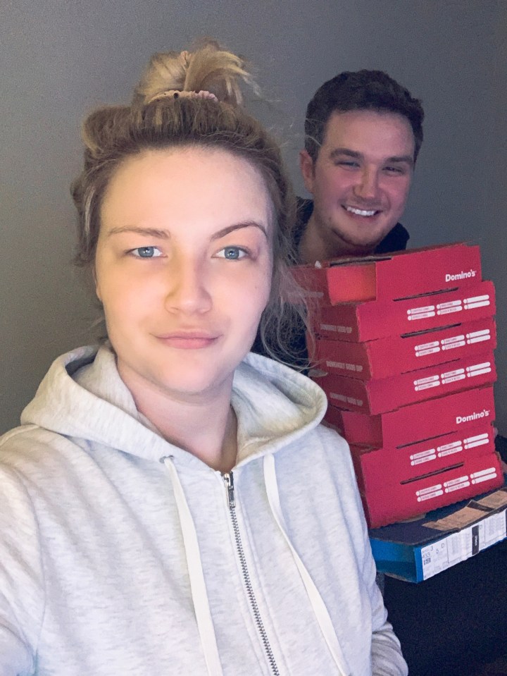  Lee Rumney, pictured with girlfriend Hannah Eddon, accidentally ordered £177 worth of Domino's after a night out