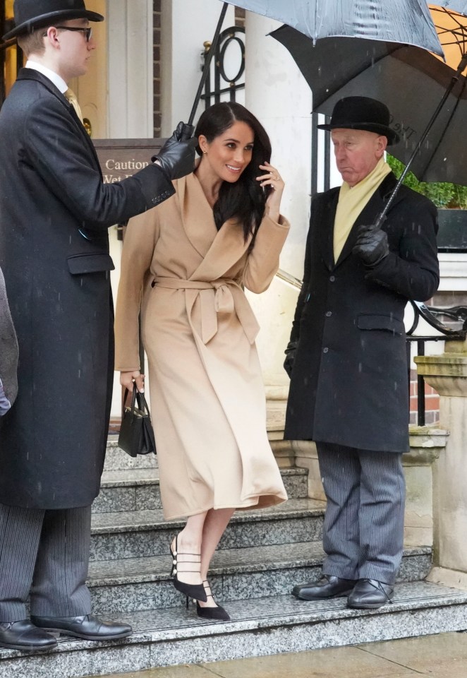 Earlier in the day, Meghan was pictured attending a lunch at The Goring Hotel