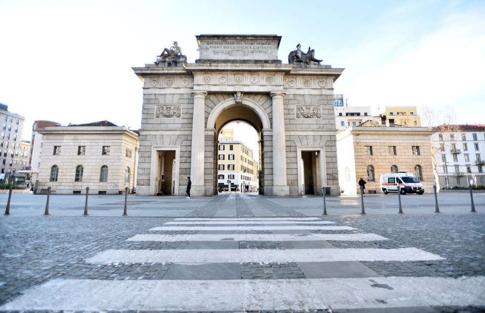  The Porta Garibaldi city gate is deserted in Milan