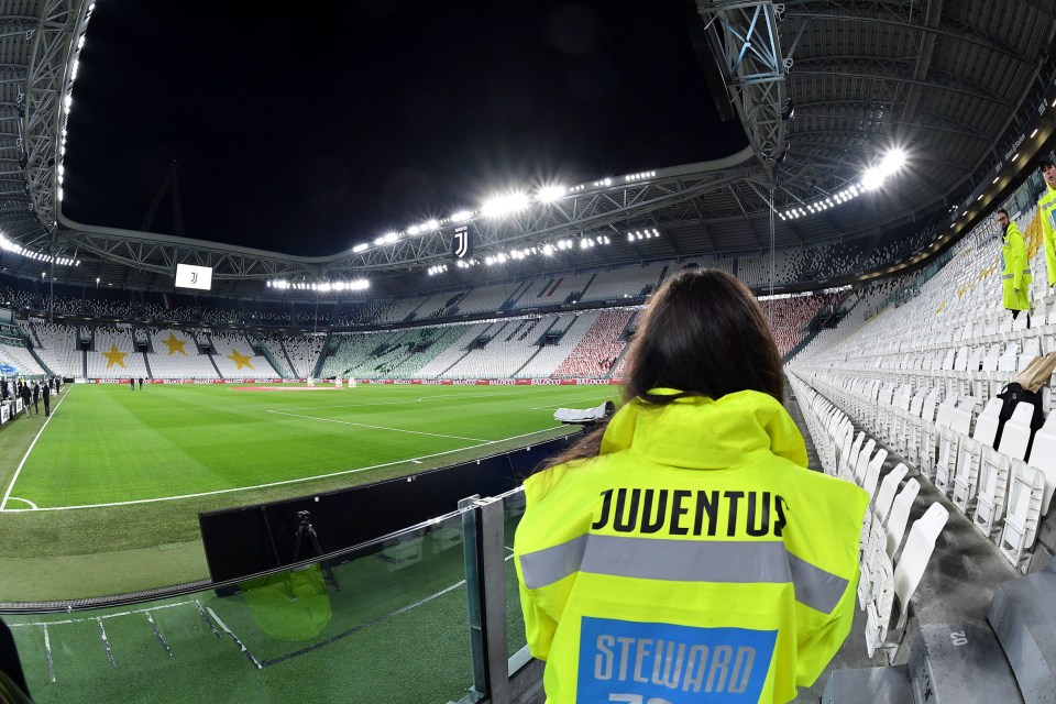  View of the empty stands before the Italian Serie A soccer match Juventus FC vs FC Internazionale Milano at the Allianz Stadium in Turin