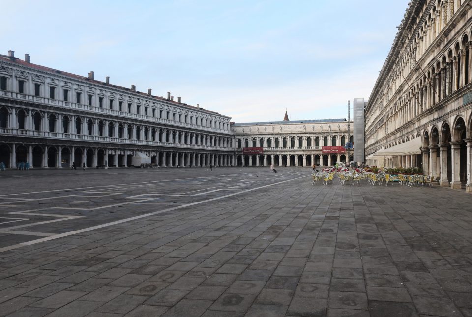  A completely empty San Marco Square in Venice after the nation was put on lockdown