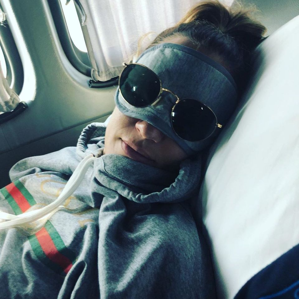  Mollie shared this sweet snap of Caroline travelling in an eye mask and sunglasses